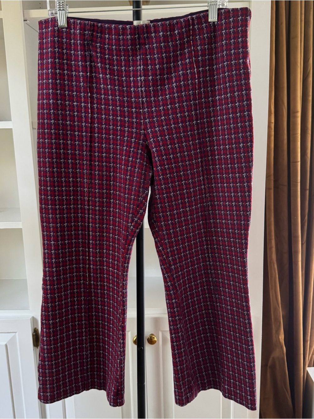 Maeve Margot Burgundy Purple Plaid Textured Knit Pull-On Pants Size Large